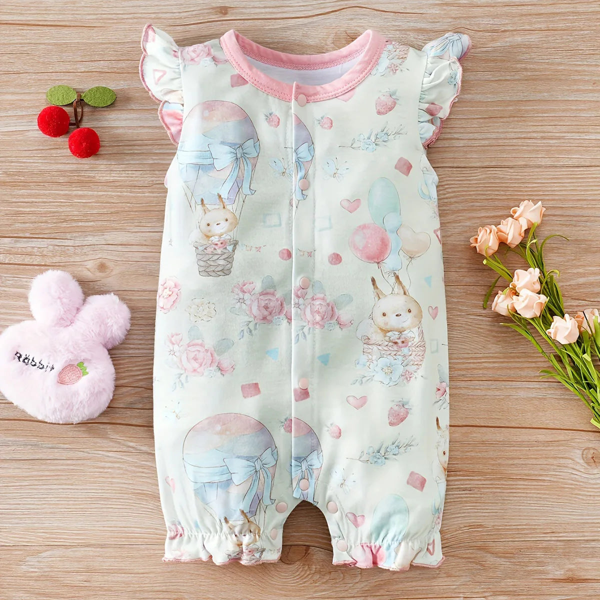 IURNXB Macacão de bebê recém-nascido para meninas adorável esquilo e balão de ar quente estampa sem mangas macacão roupas casuais playwear 0-12 meses