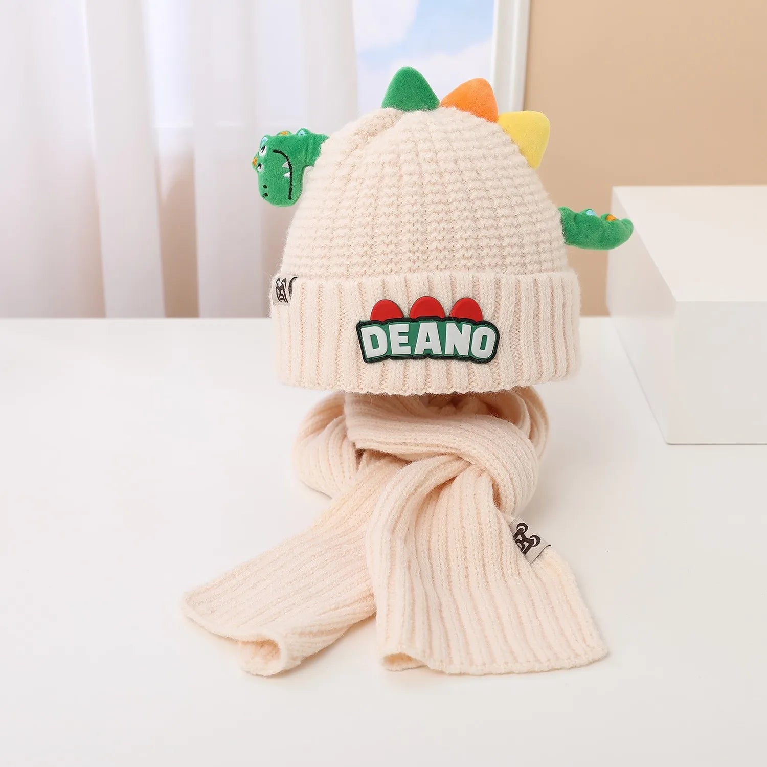 Conjunto Infantil Dinossauro: Gorro e Cachecol Quente