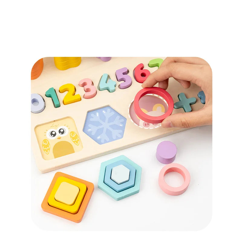 Placa logarítmica multifuncional de madeira, cor, forma, correspondência cognitiva, cálculo numérico, pesca, brinquedo infantil