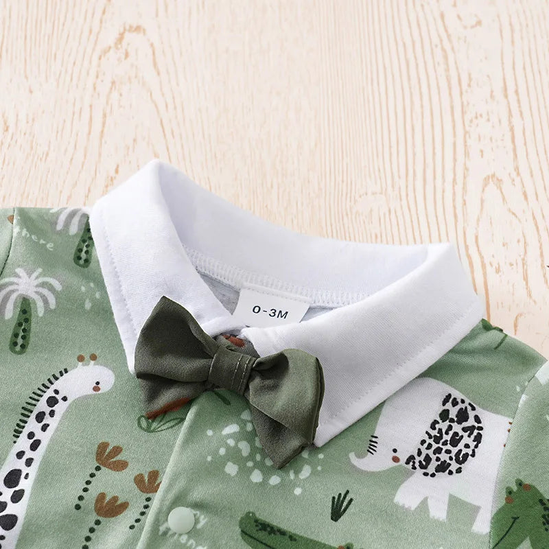 Bebê recém-nascido meninos conjunto de roupas animal-verde impressão moda verão criança roupa alças de manga curta vestir 2 peças terno de passeio