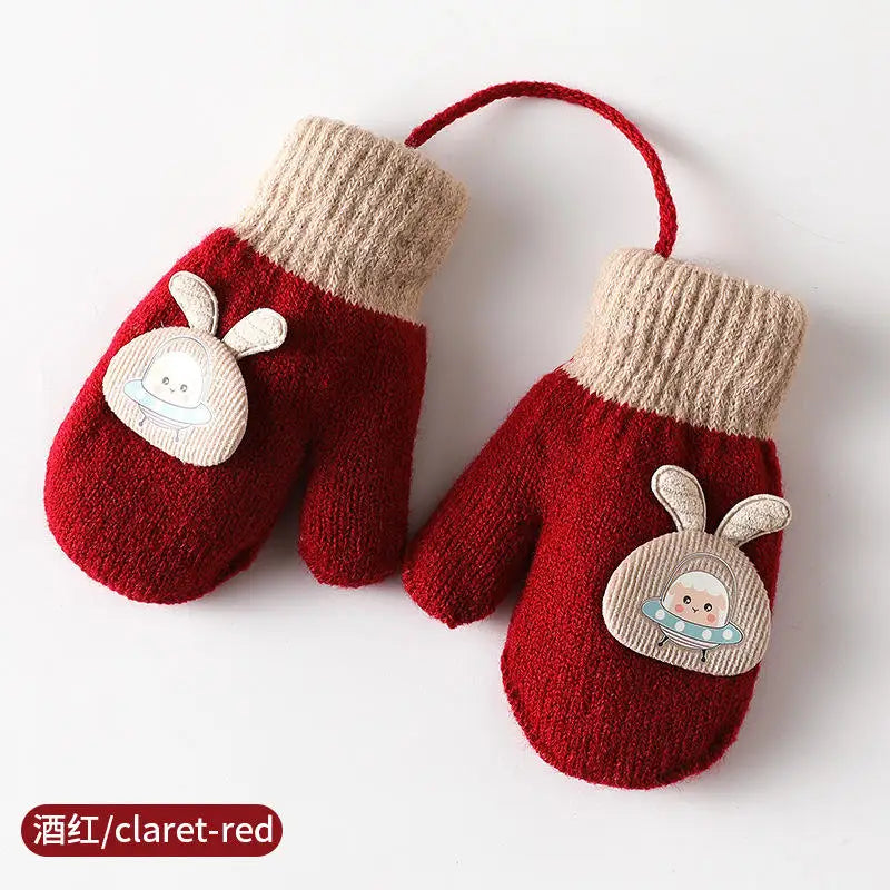 1-4y crianças inverno engrossado pelúcia com corda luvas quentes para meninos meninas novas luvas de veludo sólido ao ar livre ciclismo luvas de esqui