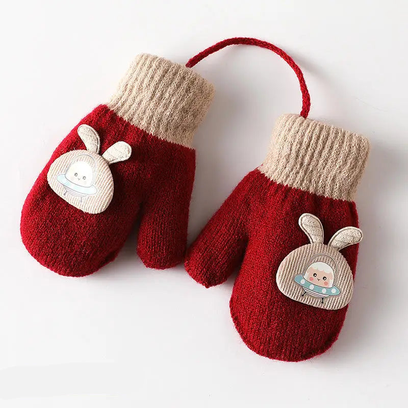 1-4y crianças inverno engrossado pelúcia com corda luvas quentes para meninos meninas novas luvas de veludo sólido ao ar livre ciclismo luvas de esqui