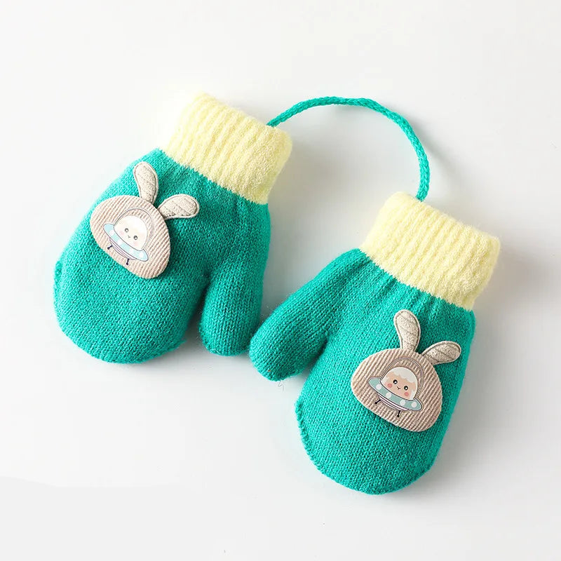 Luvas Infantis de Pelúcia Quentes com Cordão