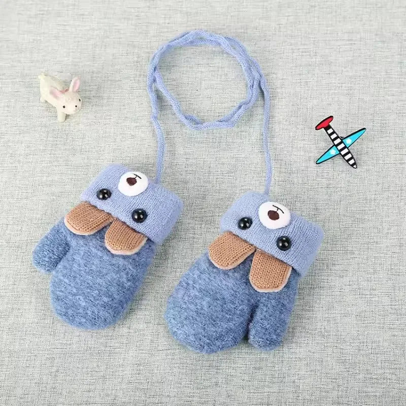 0-3 anos de idade luvas infantis meninos e meninas bonito ursinho dos desenhos animados luvas de fio de malha dupla camada grossa manter quente inverno