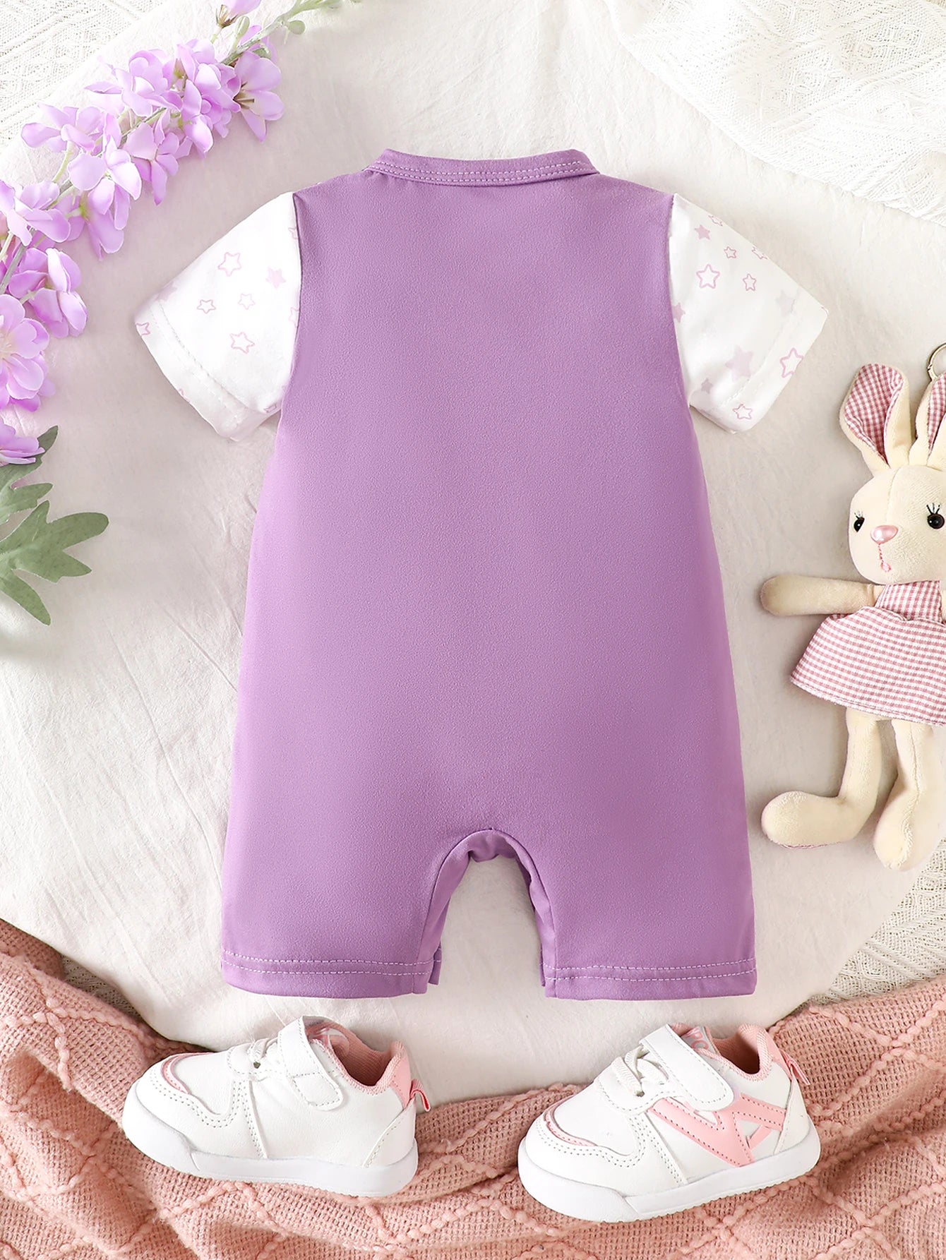 IURNXB Macacão de verão para meninas, com desenho de coelho de orelhas longas, fofo, para recém-nascidos, roupa de manga curta, 1-18 meses