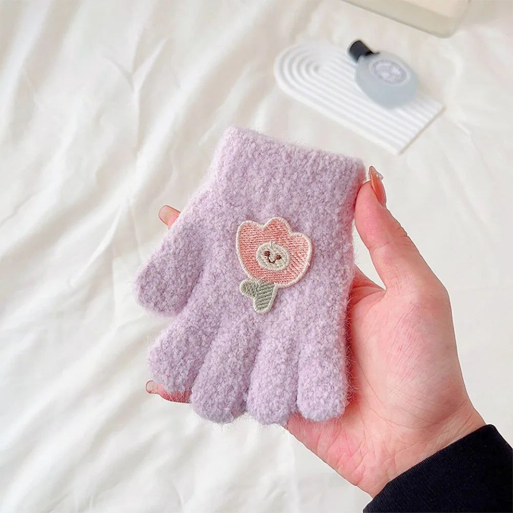 Luvas infantis elásticas à prova de frio, luvas de dedos cheios, veludo espesso, manter aquecido, outono, inverno