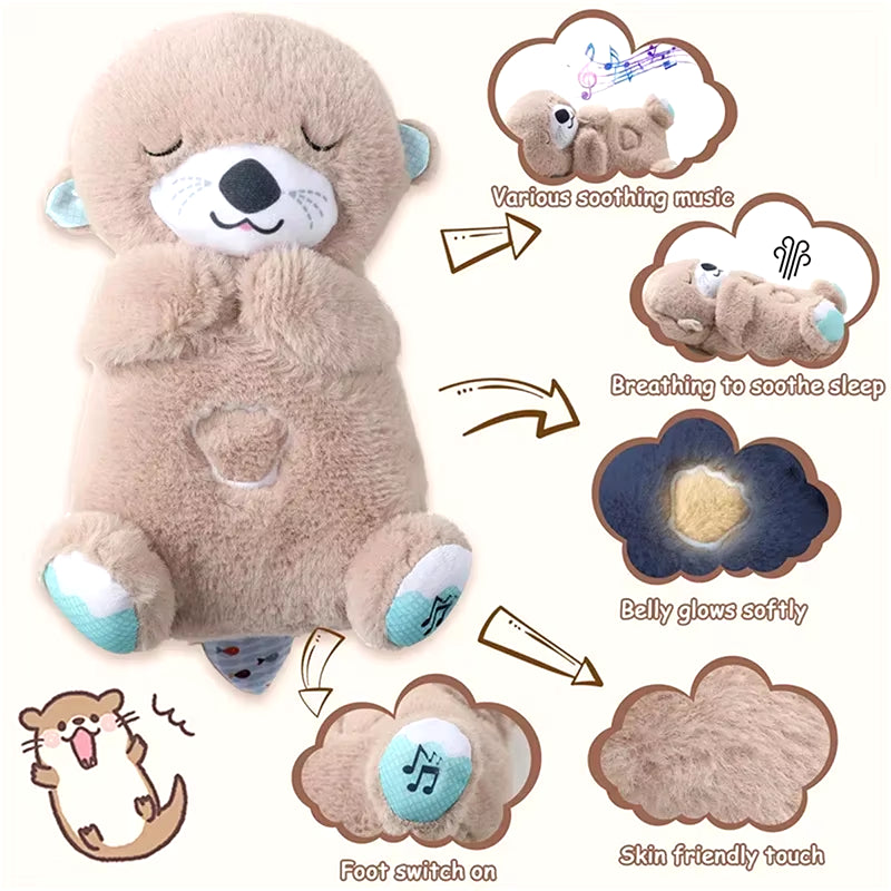 Breathing Bear Baby Soothing Otter Plush Doll Toy Baby Kids Soothing Music Baby Sleeping Companion Sound and Light Doll Toy Gift