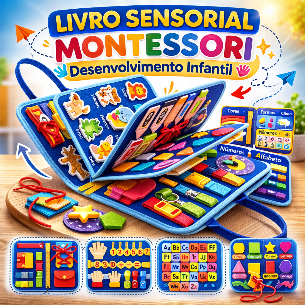 Livro Sensorial Montessori para Crianças - Aprendizado Divertido