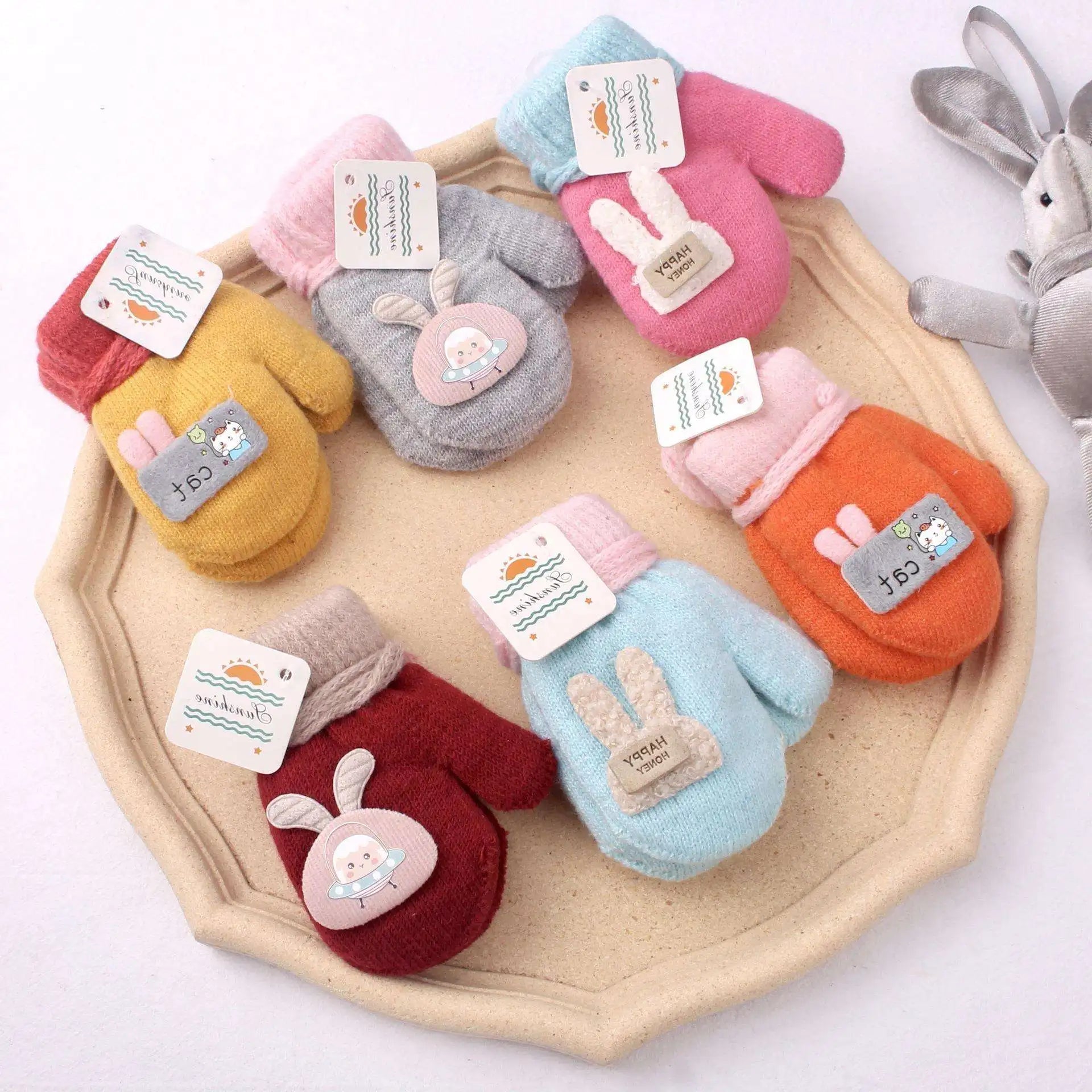 1-4y crianças inverno engrossado pelúcia com corda luvas quentes para meninos meninas novas luvas de veludo sólido ao ar livre ciclismo luvas de esqui