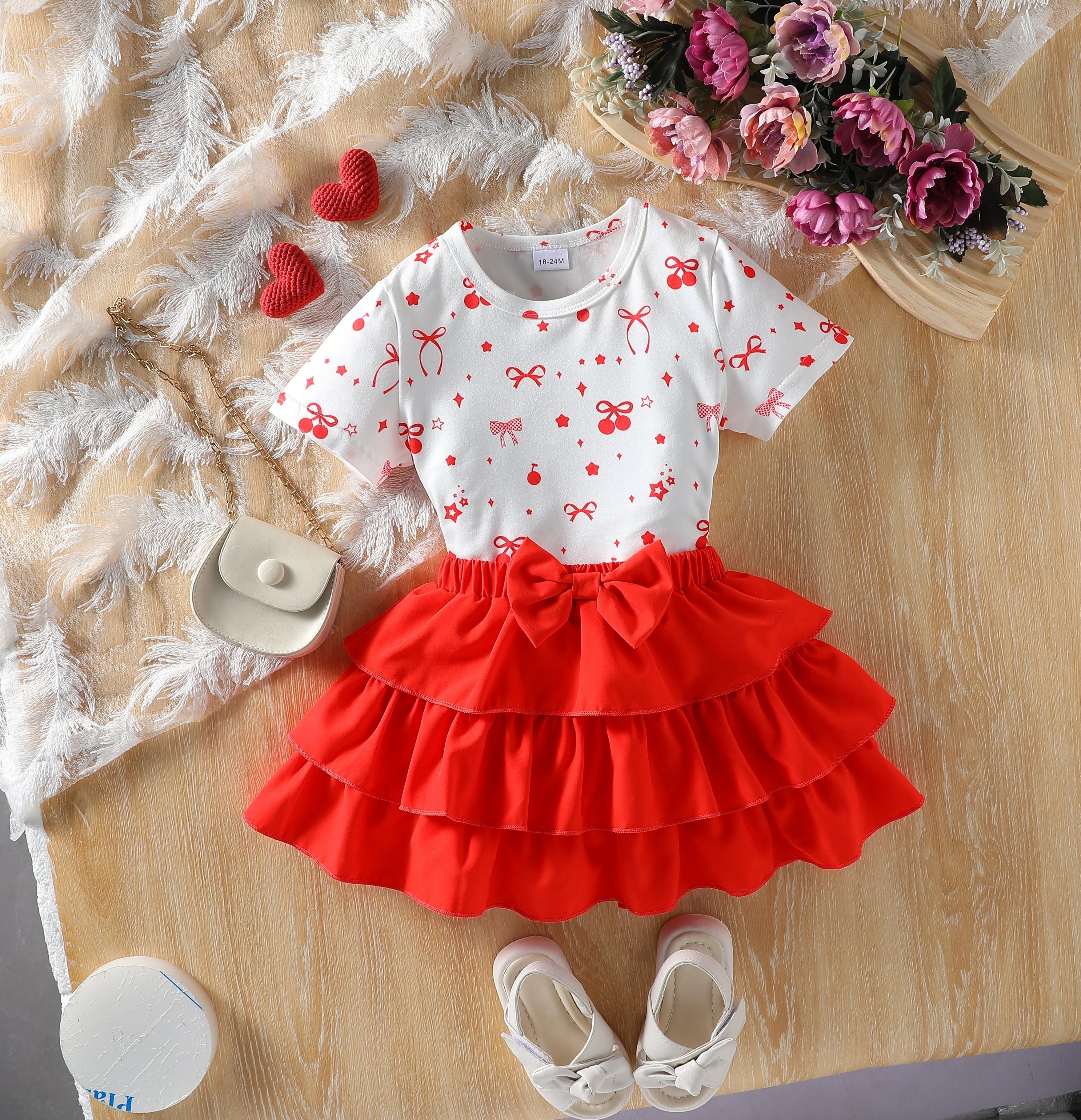 Novo verão para meninas com estampa de borboleta sem mangas e saia conjunto fofo e doce de duas peças