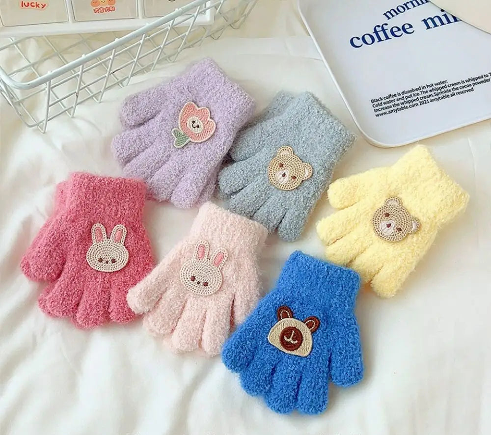 Luvas infantis elásticas à prova de frio, luvas de dedos cheios, veludo espesso, manter aquecido, outono, inverno