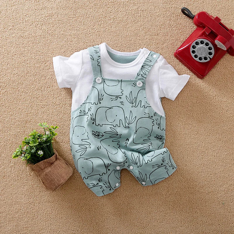 Bonito animal-elefante 0-12 meses roupas de bebê recém-nascido manga curta bodysuit verão algodão infantil macacão da criança meninos