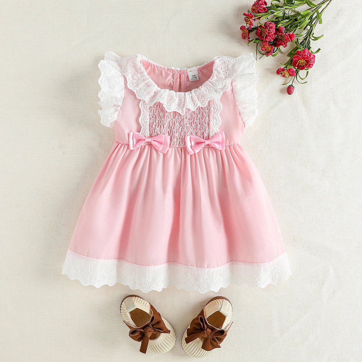 2025 verão rosa vestido de boneca com gola babada para bebê menina, lindo vestido de princesa sem mangas colete