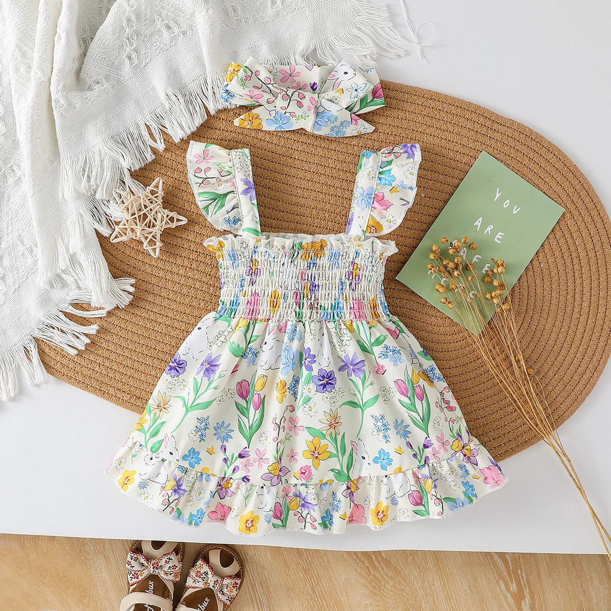 2 peças bebê meninas verão sem mangas gola quadrada estampa flor estilo europeu e americano vestidos de moda + faixa de cabeça