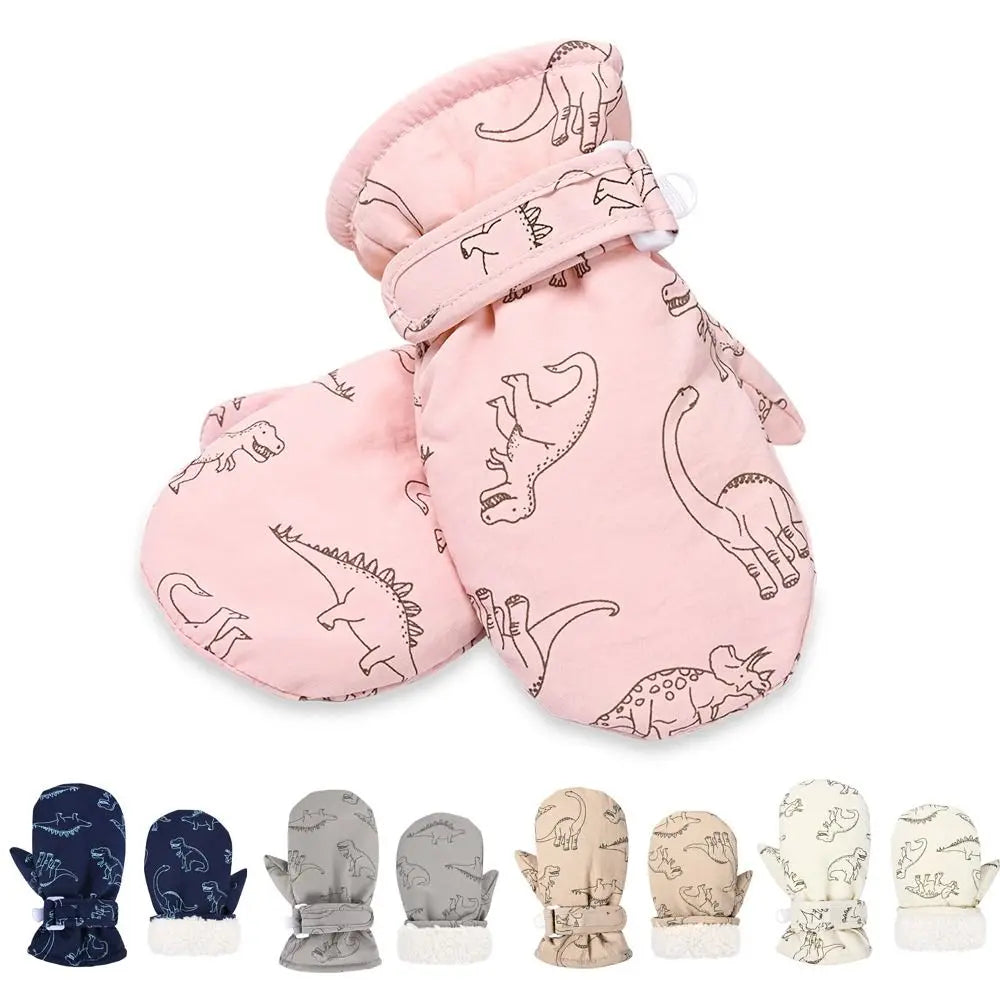 À prova dwindproof água à prova de vento esqui luvas de neve para crianças da criança dos desenhos animados dinossauro impressão engrossado velo quente inverno luvas do bebê